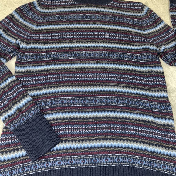 L.L Bean Women Sweater Size M Fair Isle Blue Turtleneck Cashmere Cotton Blend - Picture 5 of 8
